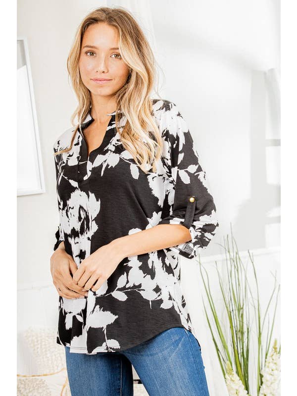HEIMISH – wholesale Tunic – Women’s – ST1002-67 3/4 BUTTON SLEEVE MANDARIN COLLAR NECK FLORAL TOP8