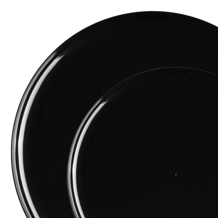 Black Flat Round Plastic Dinnerware Set - 120 Sets for wholesale by Smarty had a Party