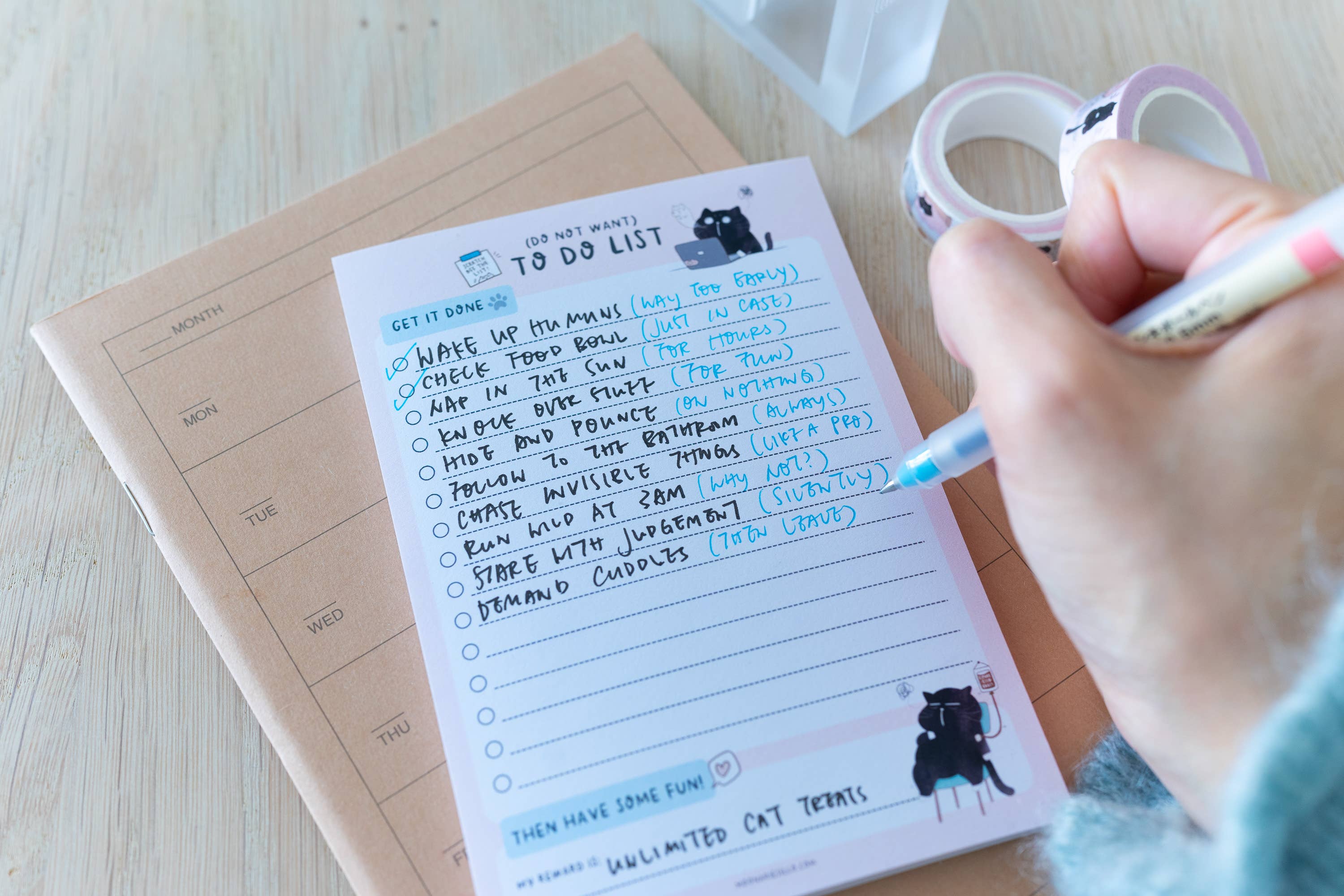 Moonaries illo - Wholesale Notepad - (Do not want) to do list- funny black cat to do list2