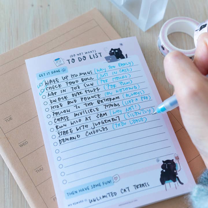 Moonaries illo - Wholesale Notepad - (Do not want) to do list- funny black cat to do list2