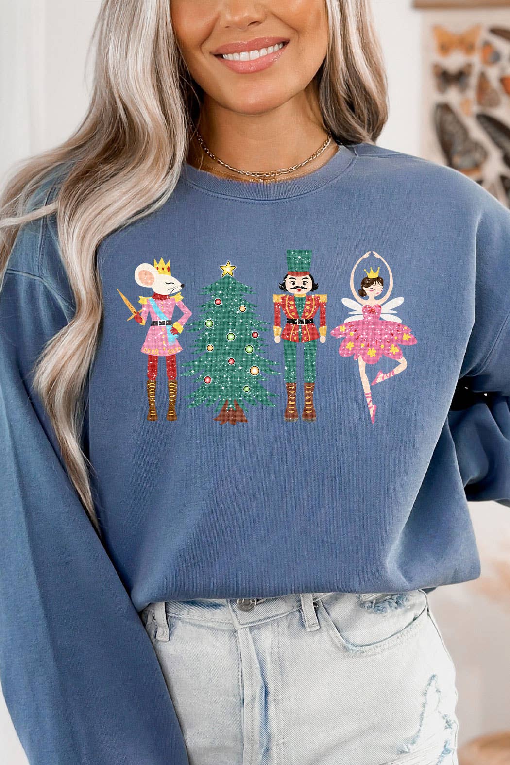 Kissed Apparel - Wholesale Graphic Sweatshirt - Women's - Nutcracker Characters Christmas Comfort Colors Sweatshirt 0
