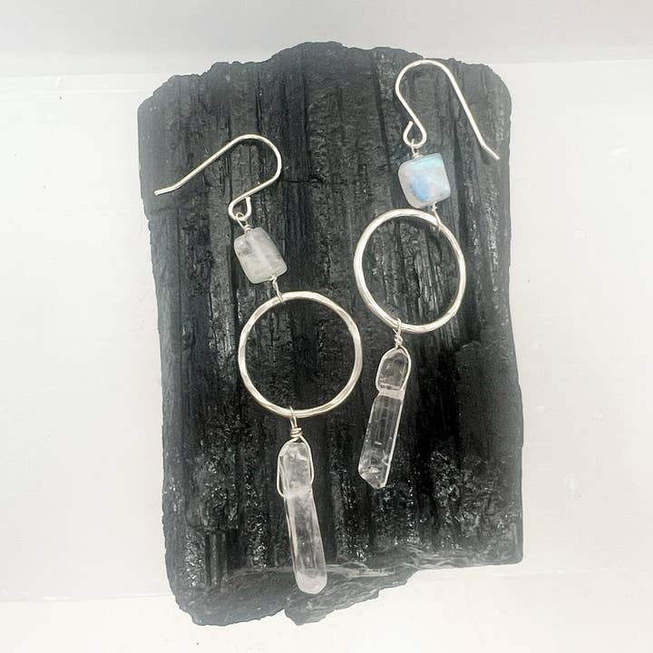 Gemstone and Sterling Silver Earrings - Quartz and Moonstone for wholesale by Metrix Jewelry