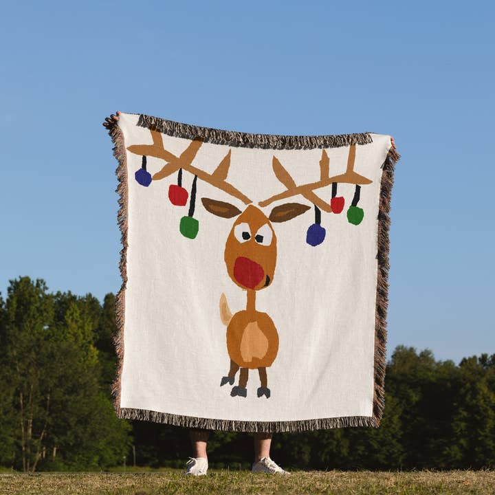 3dRose - Wholesale Throw Blanket - 3dRose, Funny Rudolph the Red nosed Reindeer Christmas Art, Blanket1