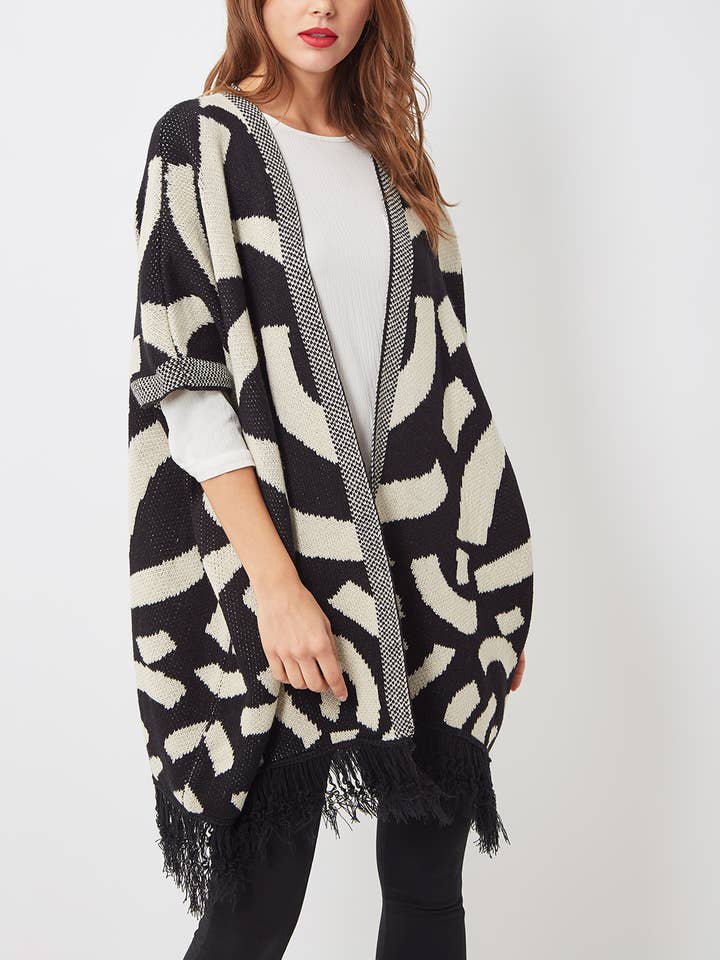 BanBat - Wholesale Jas - Dames - Jasje met franjes en print - L301030