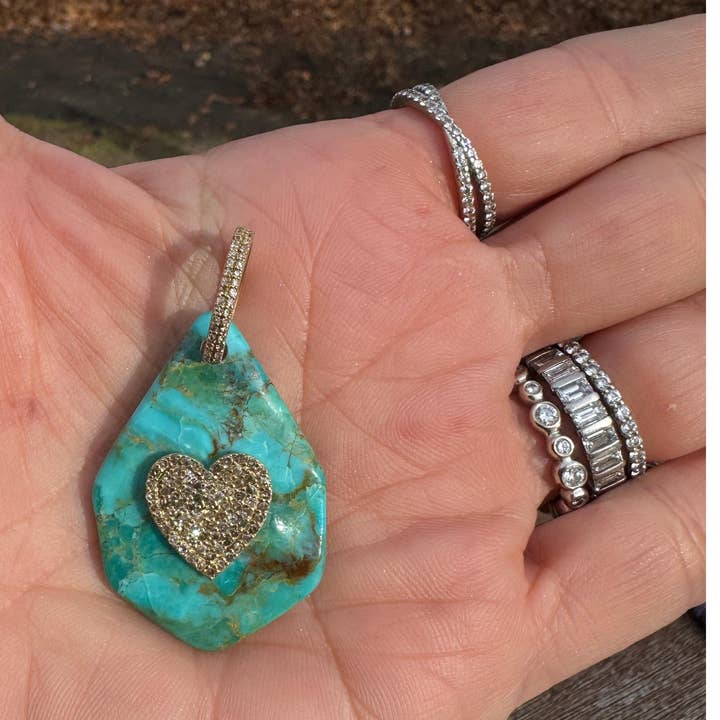 Kingman Turquoise Pendant with Diamond Heart and Bail for wholesale by ILISSA MICHELE JEWELRY
