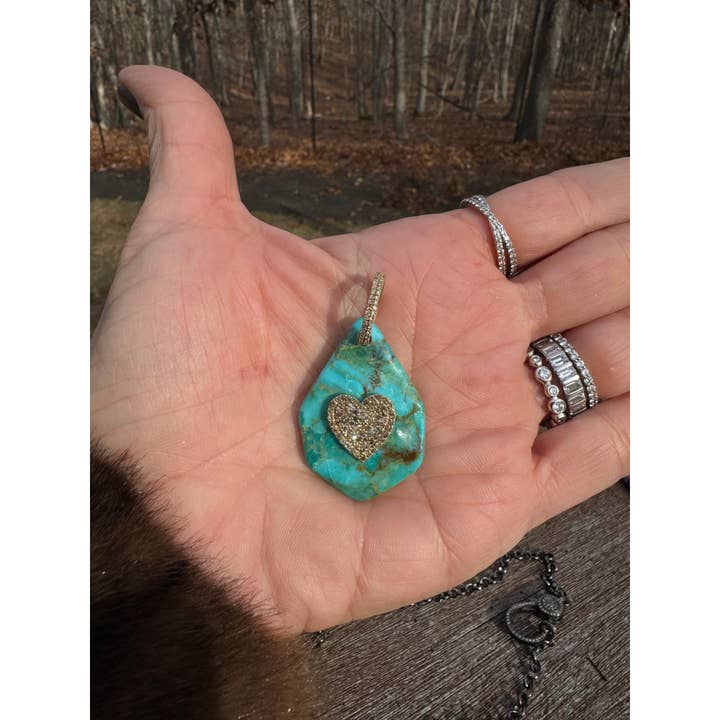 Kingman Turquoise Pendant with Diamond Heart and Bail for wholesale by ILISSA MICHELE JEWELRY