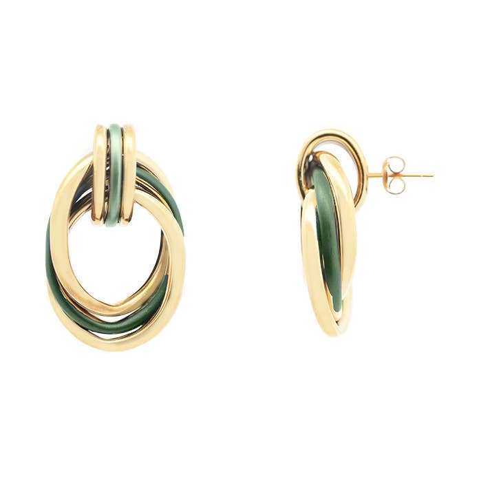 AMORINO SRL - Wholesale Stud/Post Earrings - ENAMELLED TRIPLE CIRCLE DANGLE EARRINGS - YNK2496B7014