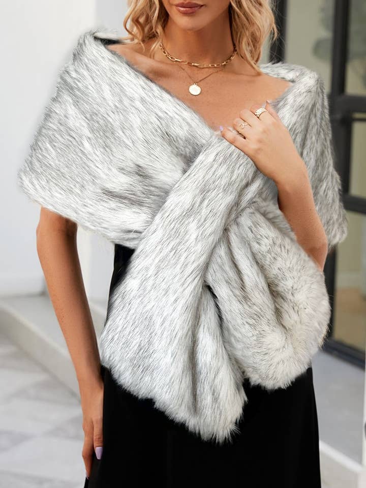 Rosa Clothing - Wholesale Cape - Women's - Elegant Faux Fur Scarf Cross Shawl7