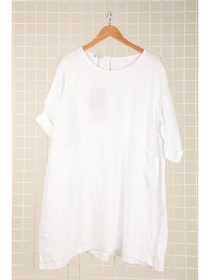 la maison des fibres naturelles - Wholesale Dress - Women's - Short linen dress with round neck 100% linen 6719