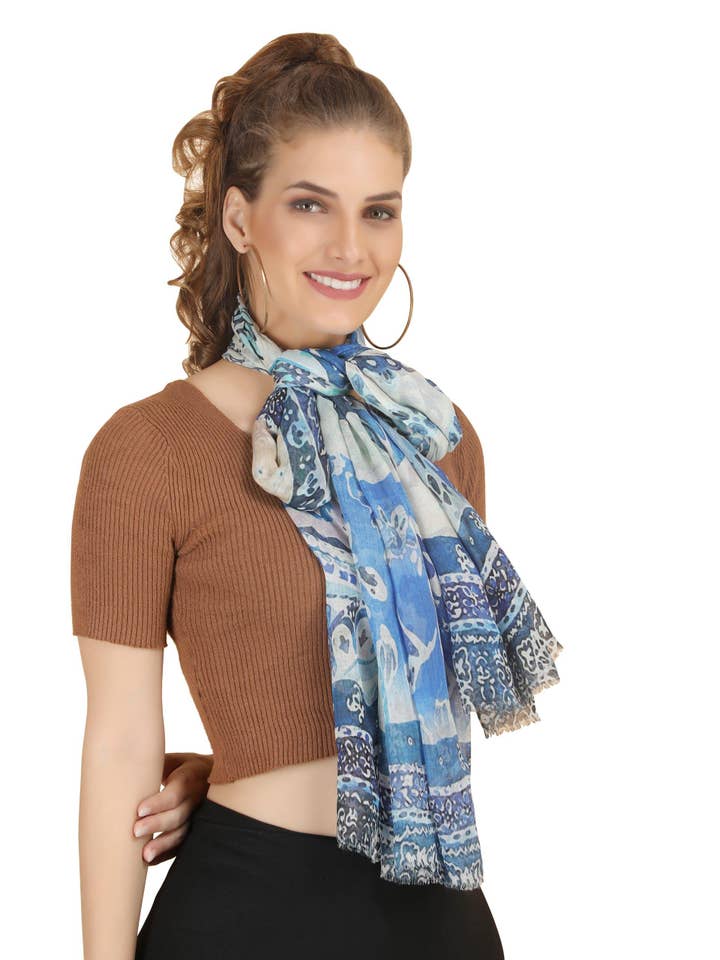 Denim Blue Silk Shawl for wholesale by SIDDHARTH IMPORTS