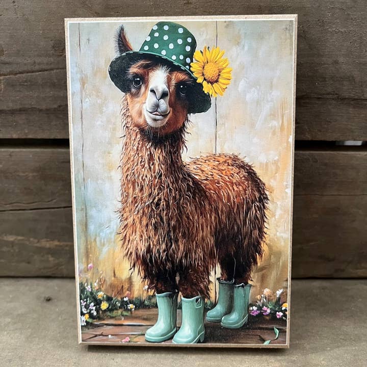HMK537B SPRING LLAMA BLOCK for wholesale by JanMichaels Art & Home