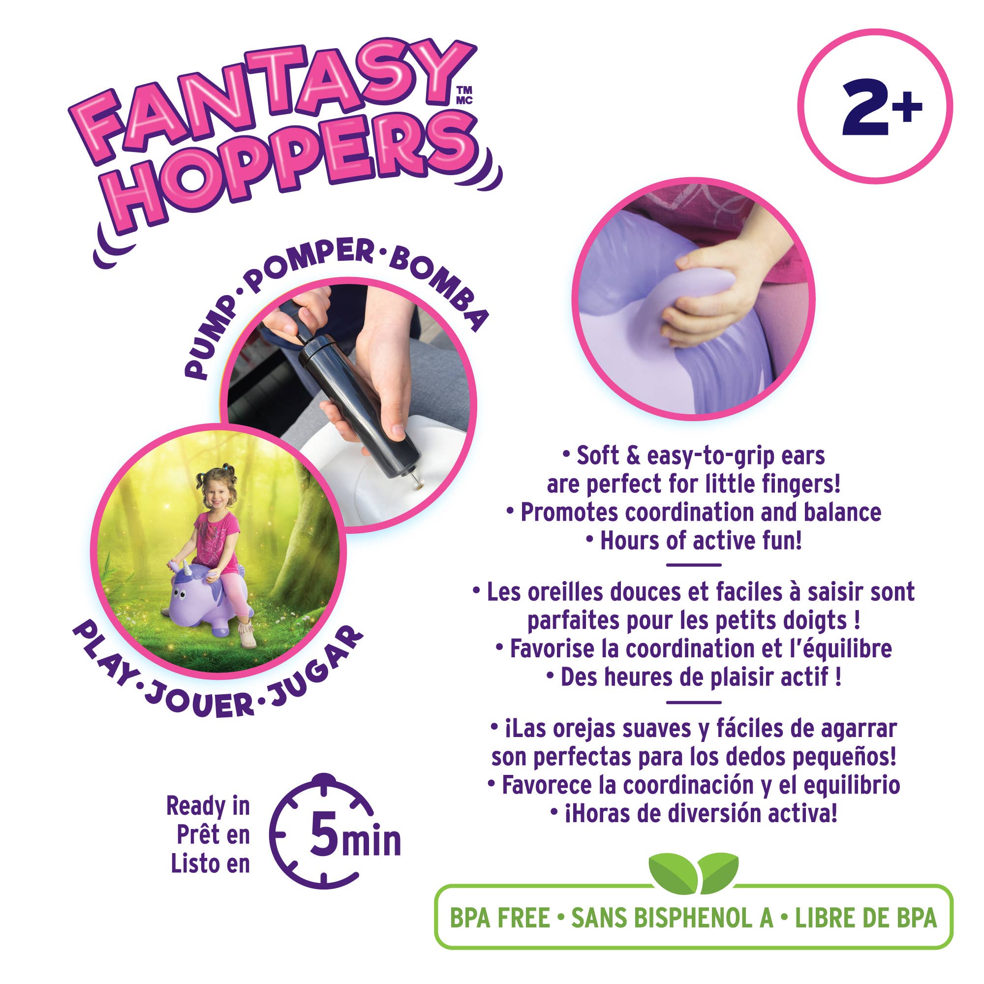 Rose Textiles - Vente Jouet gonflable – enfant et bébé - Fantasy Hoppers - Animaux gonflables colorés pour enfants3