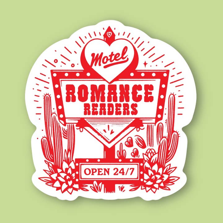 Romance Readers Motel Open 24/7 Sticker for wholesale by Sage and Virgo