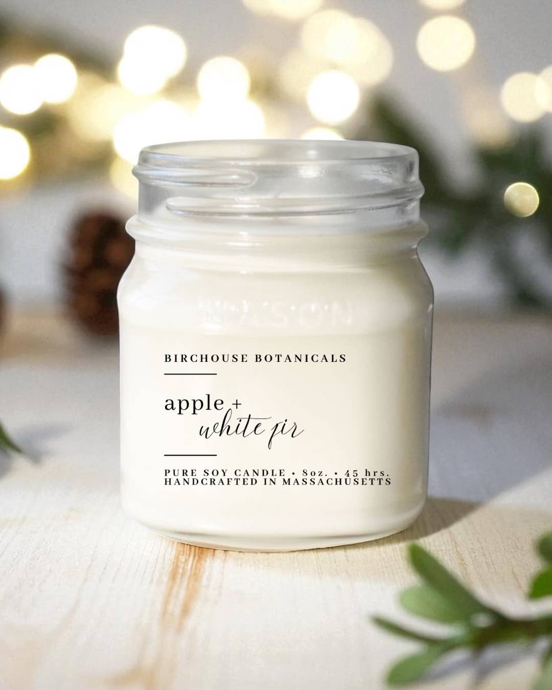 Birchouse Botanicals - Wholesale Jar/Filled Candle - Apple & White Fir 8 oz. Soy Candle - Winter Candle, Holiday