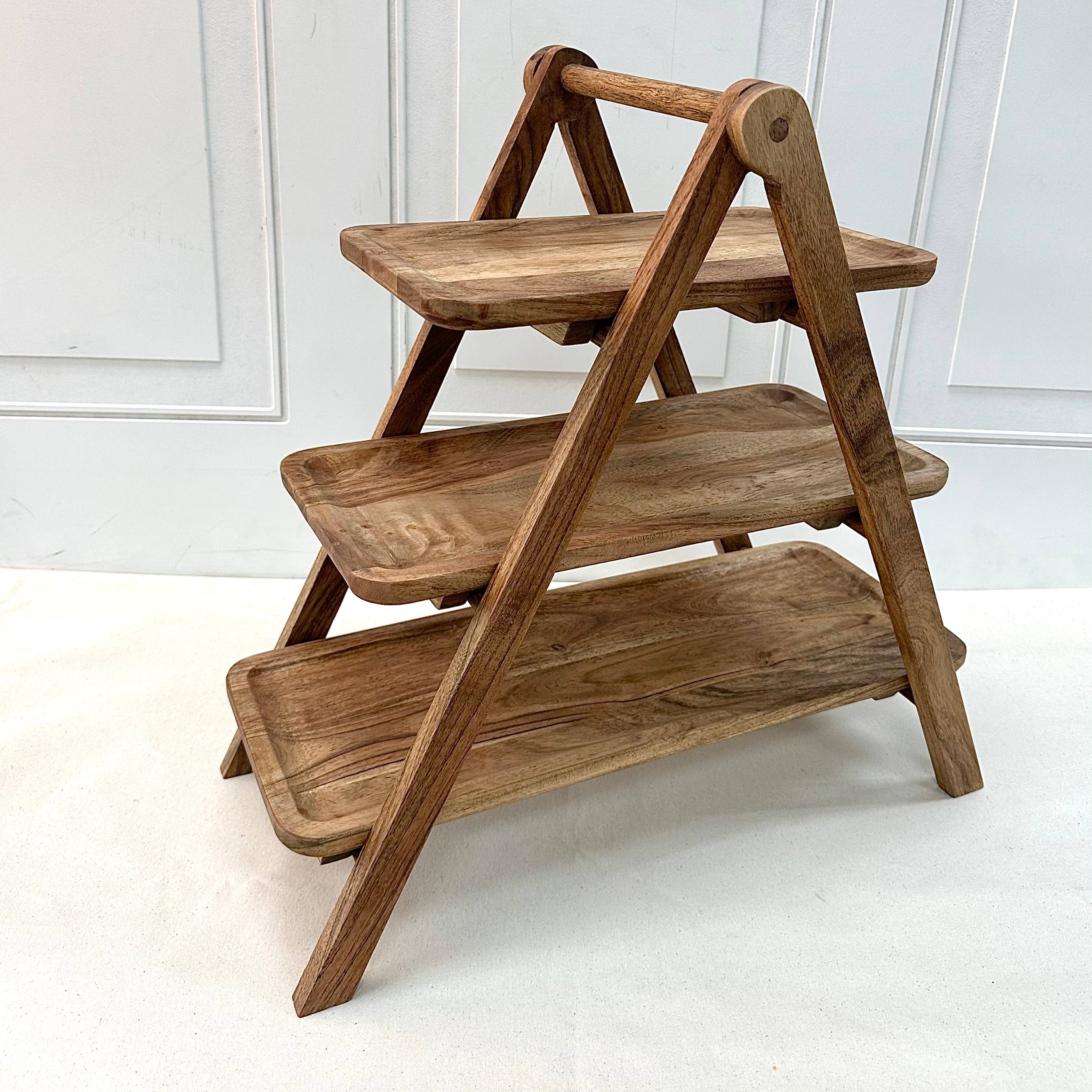 India Handicrafts Inc - Wholesale Serving Tray - Rustic Collapsible 3-Tiered Server Stand1