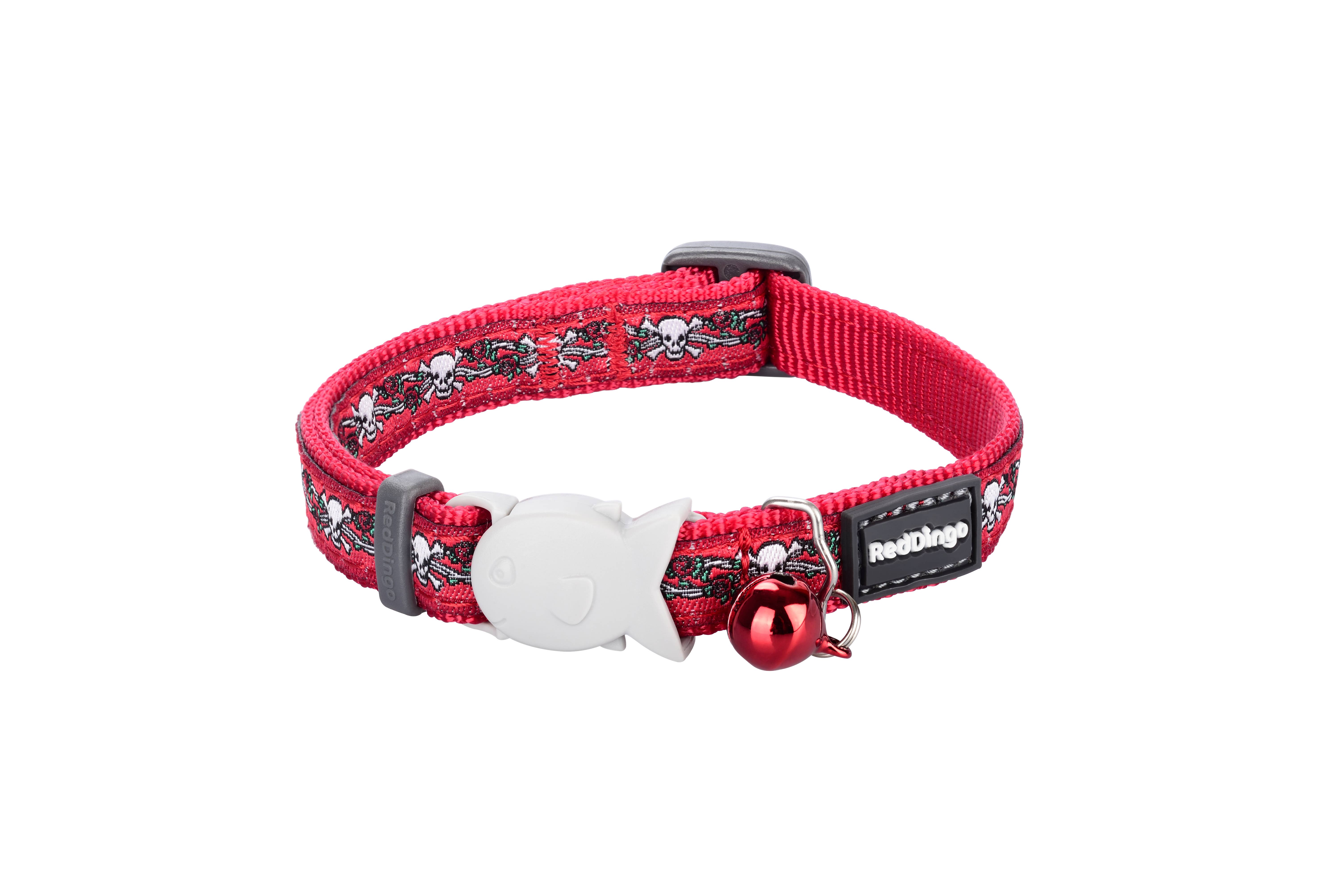 Cat Collar Skull & Roses Red 12mm for wholesale on Faire0