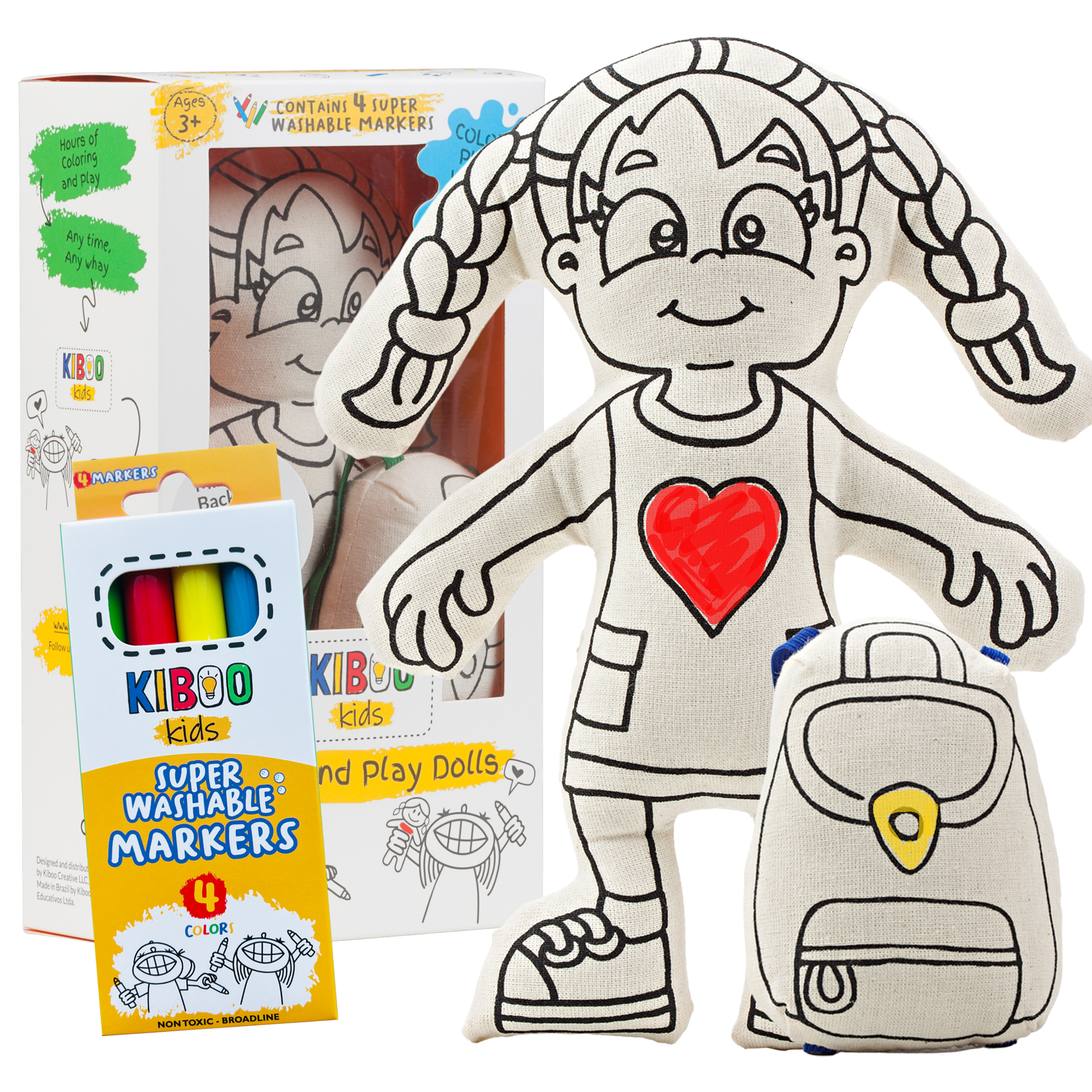 Kiboo Kids - Wholesale Doll - Kids - Color your Own - Doll with Braids0