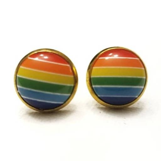 Rainbow Studs on Gold Plated Bezel for wholesale by Holey Moley Accessories