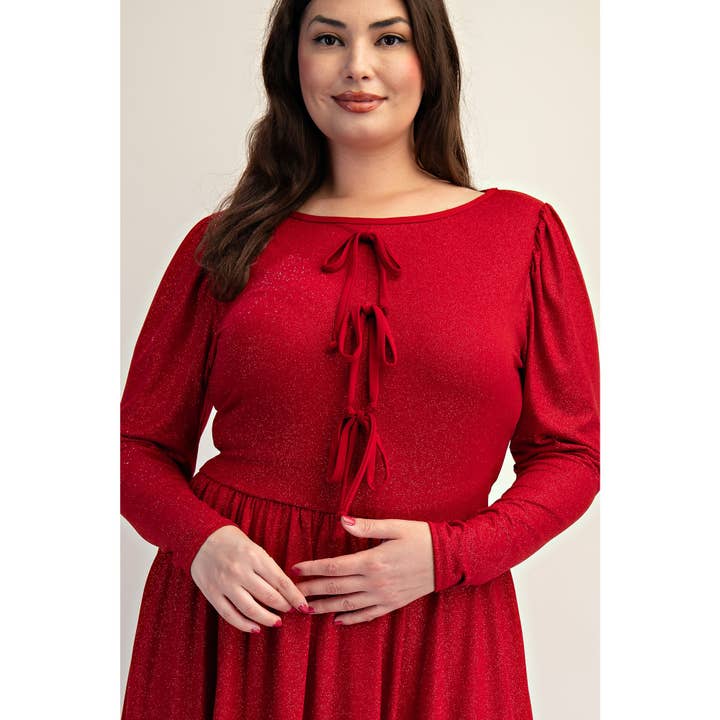 PLUS SIZE GLITTER KNIT FLARE DRESS WITH BOW DETAILS for wholesale by The Curve LA