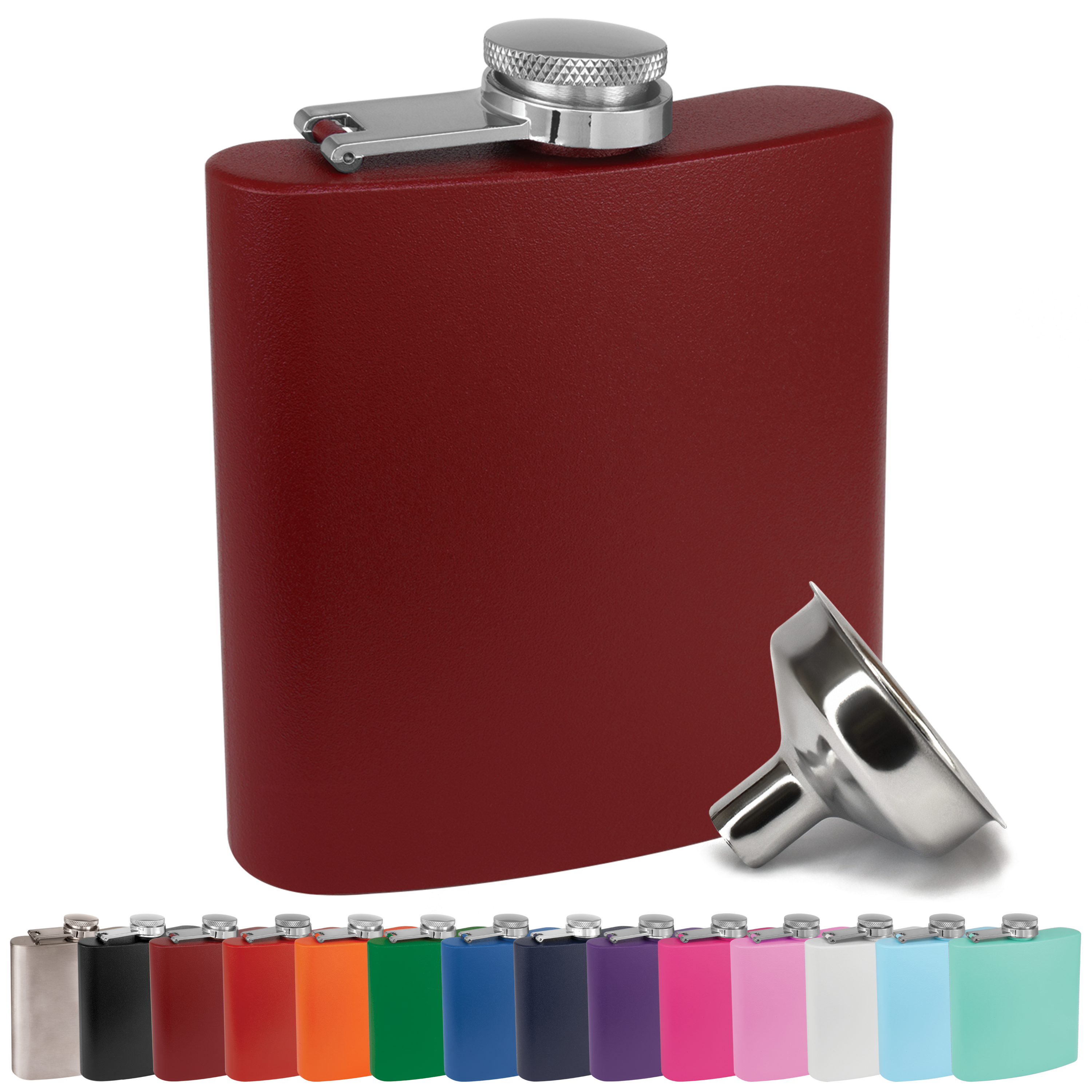 Clear Water Home Goods - Vente Flasque - Flacon à hanche en acier inoxydable de 6 oz avec entonnoir | Flacon revêtu de poudre49