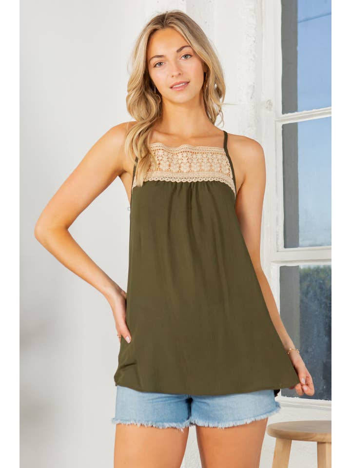 Orange Farm Clothing - Wholesale Blouse - Women's - Lace Trim Detailed Cross Back Top-3 COLORS*15