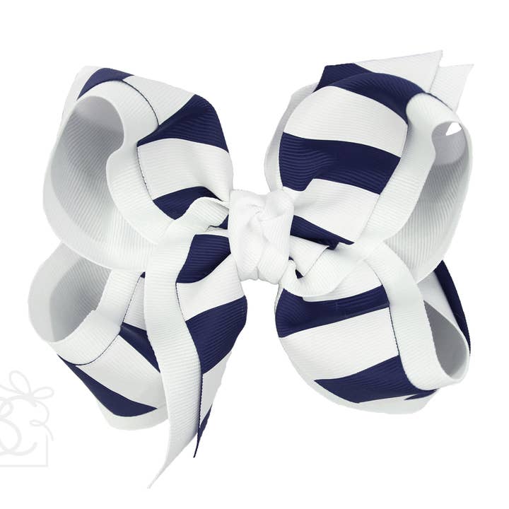 Layered Jumbo Stripe Bow (Dark Navy & White) for wholesale by Beyond Creations, LLC