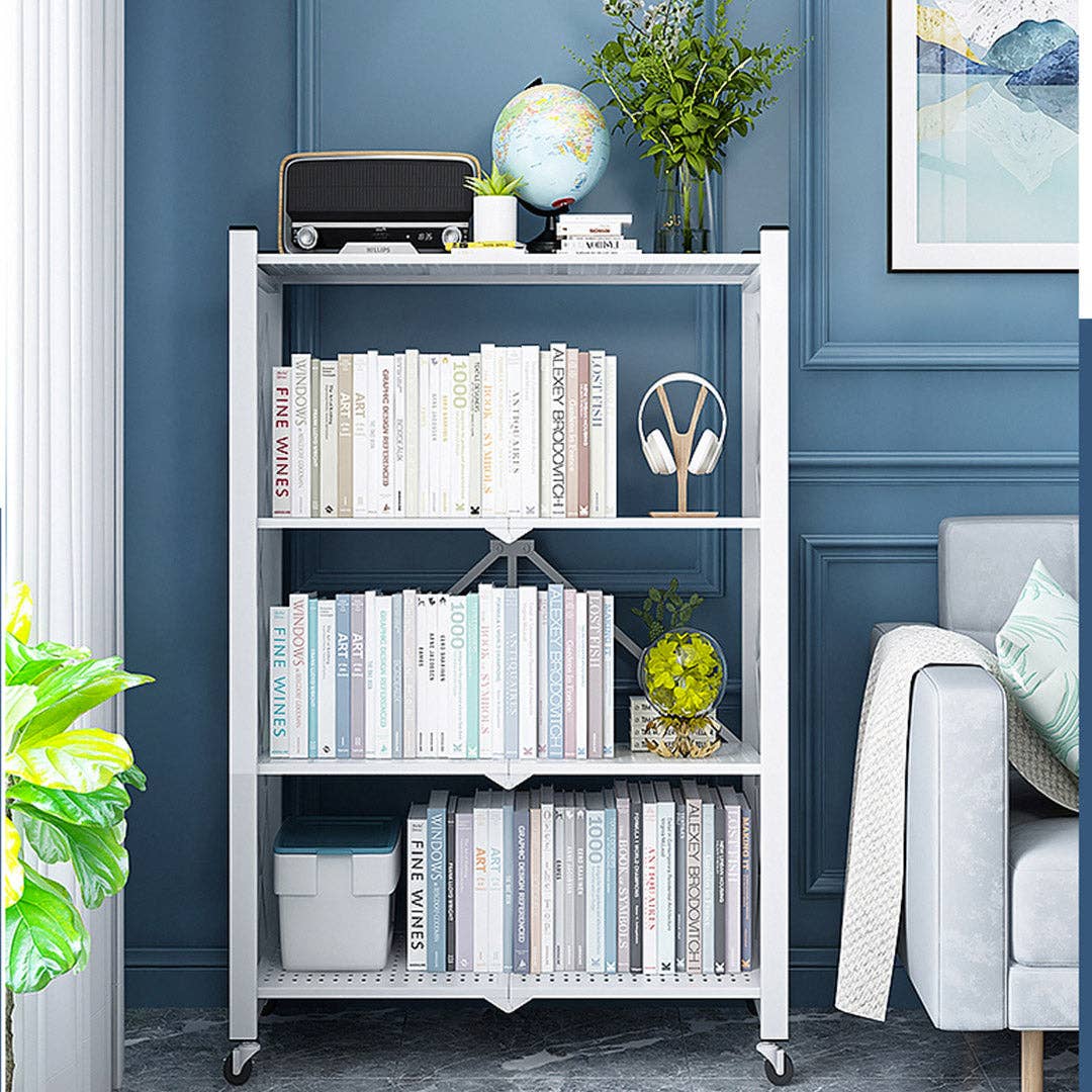 SOGA International Pty Ltd - Wholesale Free-standing shelf - SOGA 2X 4 Tier Steel White Foldable Display Stand Multi-Functional Shelves Storage Organizer with Wheels7