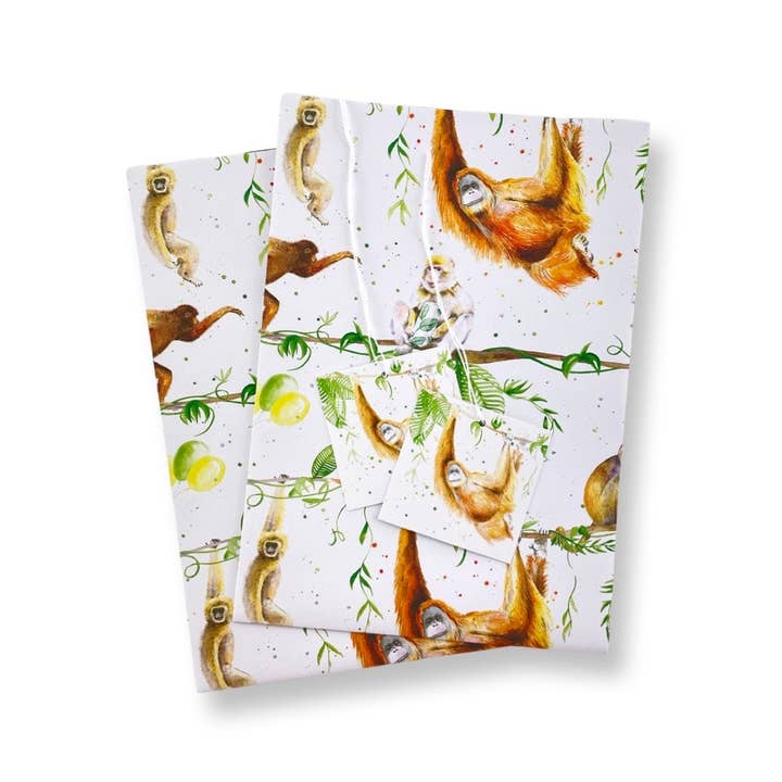 Orang-oetan, gibbon, aap gerecycled cadeaupapier en labels voor wholesale door The Arty Penguin