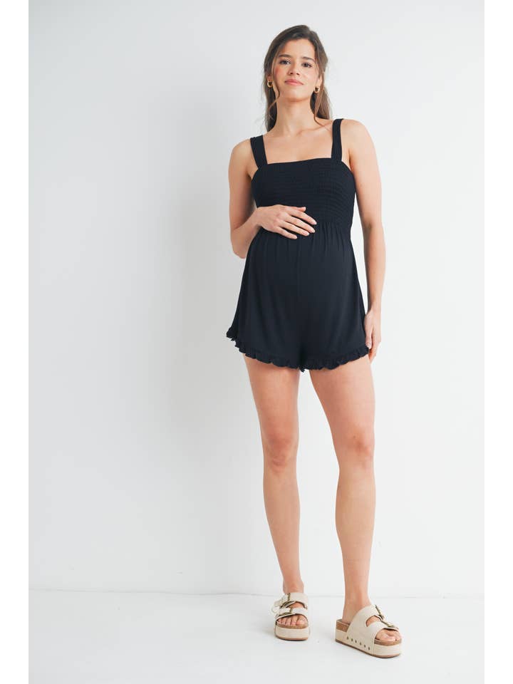 Hello Miz - Wholesale Lounge Romper - Maternity - Smocked Ruffle Hem Maternity Sleeveless Romper 6