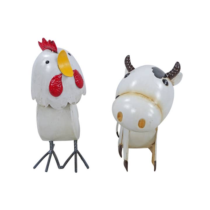 Alpine Corporation - Wholesale Decorative Figurine - Metal Cow & Rooster Bobble Head Decor-Asst'd Tray Pack of 4