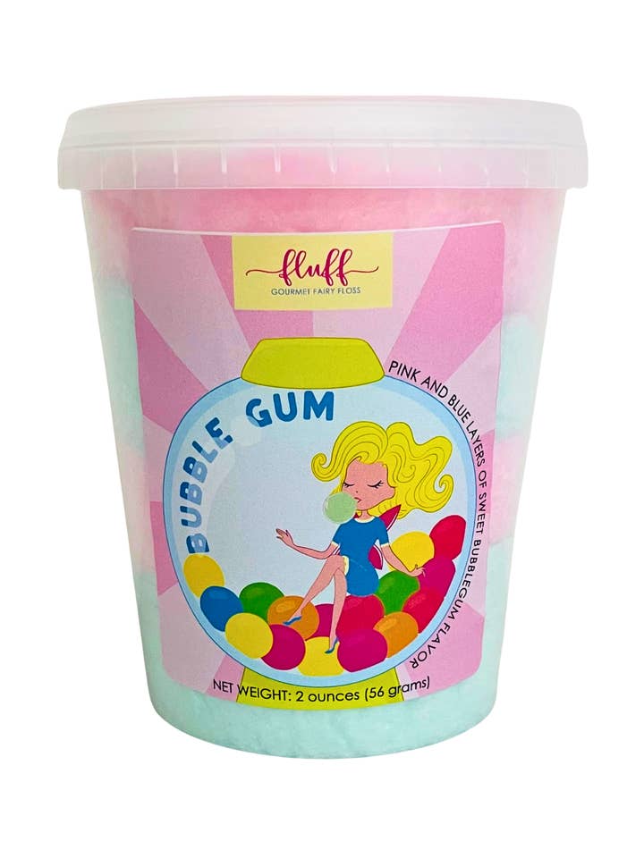 Bubblegum suikerspin voor wholesale door Fluff gourmet fairy floss