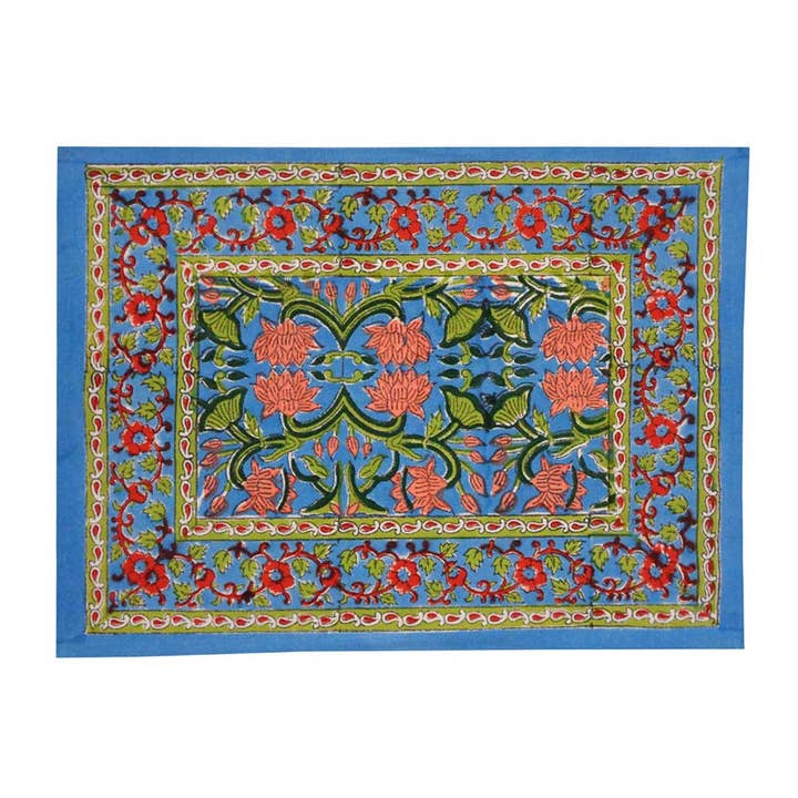 Lotus Green Block Print Bomull Canvas Bordsmattor (Sats om 2) för wholesale av Ayras World