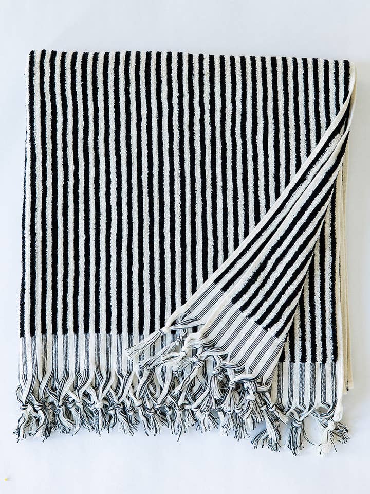 Large 100% Turkish Cotton Towel | Striped | Black & White for wholesale by KISA