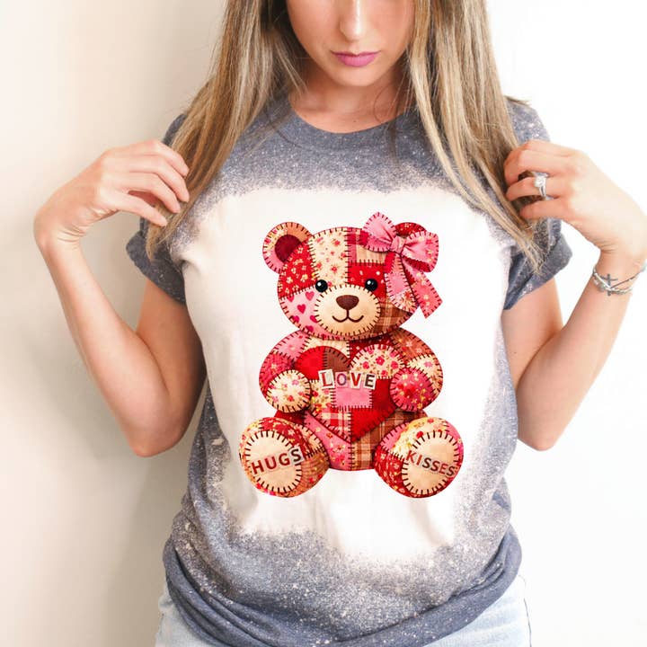 Love Hugs Kisses Bleached Valentines Day Tee for wholesale by Hello Gorgeous Apparel