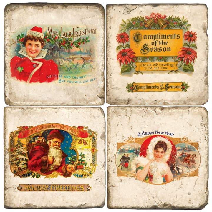 Holiday Cigar - Tumbled Marble Coasters Set/4 for wholesale by Studio Vertu