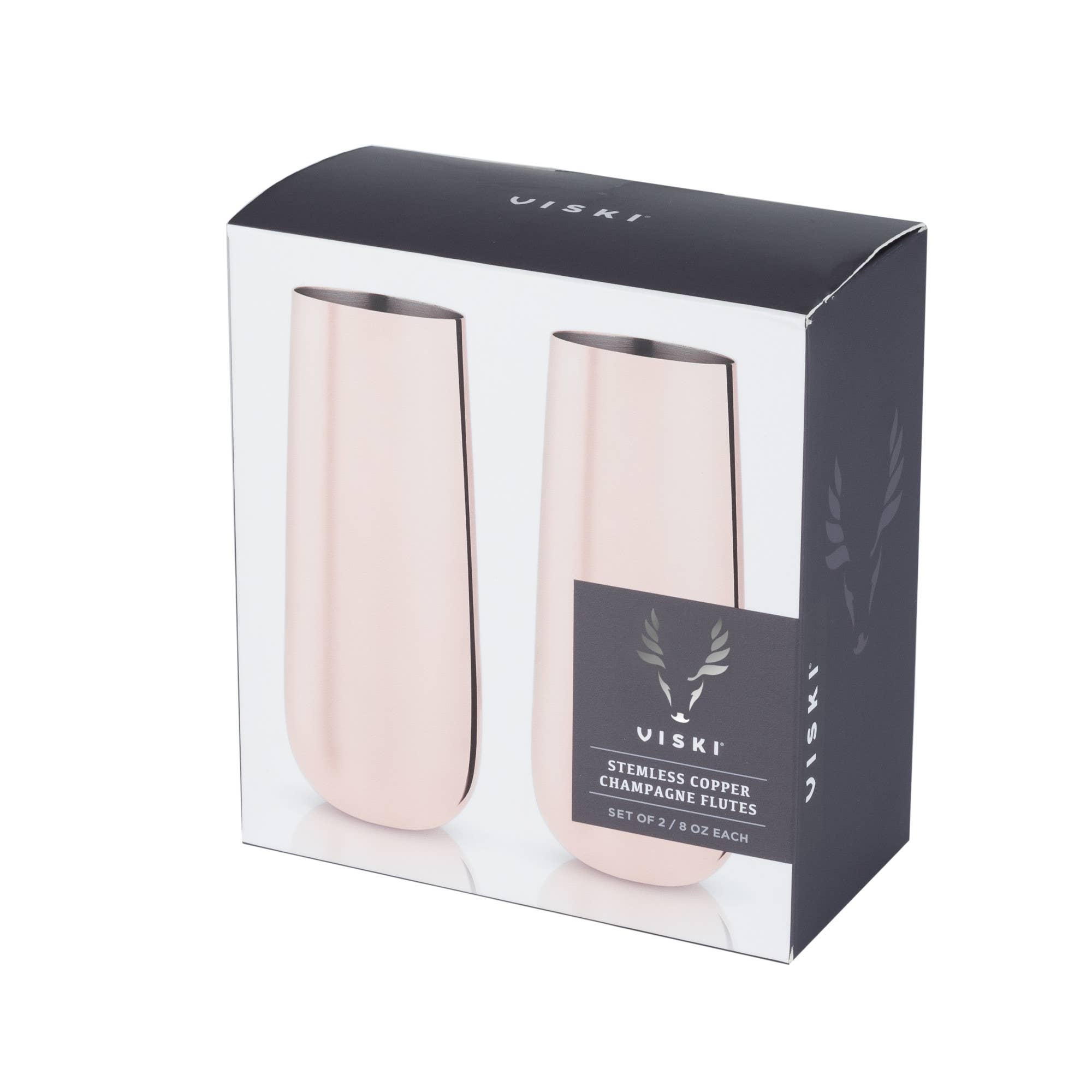 Viski - Vente Flûtes de champagne - Ensemble de 2 flûtes à champagne sans pied plaquées cuivre Summit™1