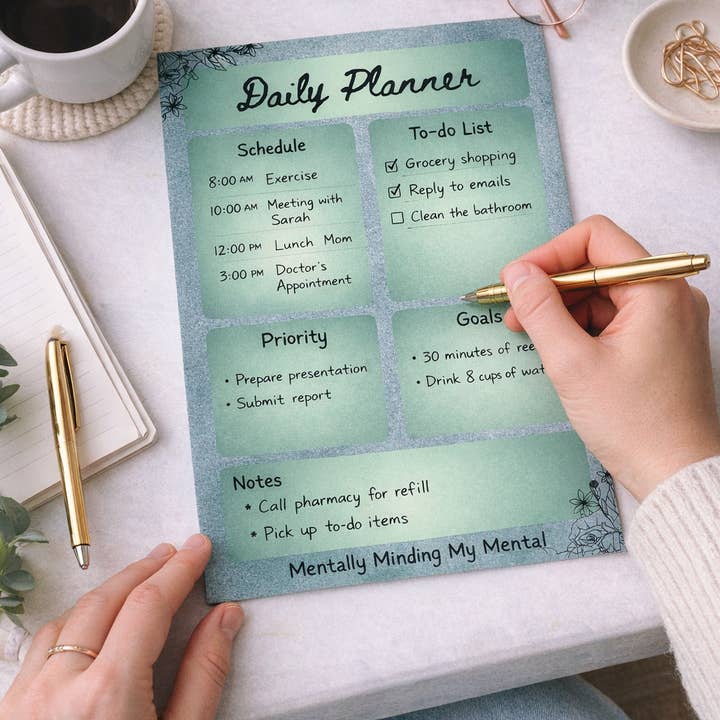 MadeByHBK - Wholesale Notepad - 4x6 Daily Planner Notepad – Mental Wellness To-Do List | Schedule, Priorities & Goals Pad2