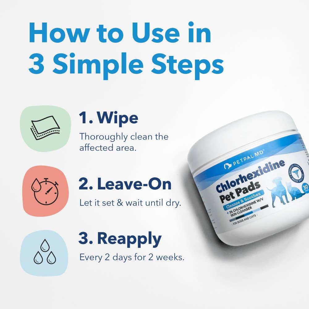 Petpal – wholesale Pet cleaning supplies – Pet&PalMD Chlorhexidine Pet Pads - 30Pads5