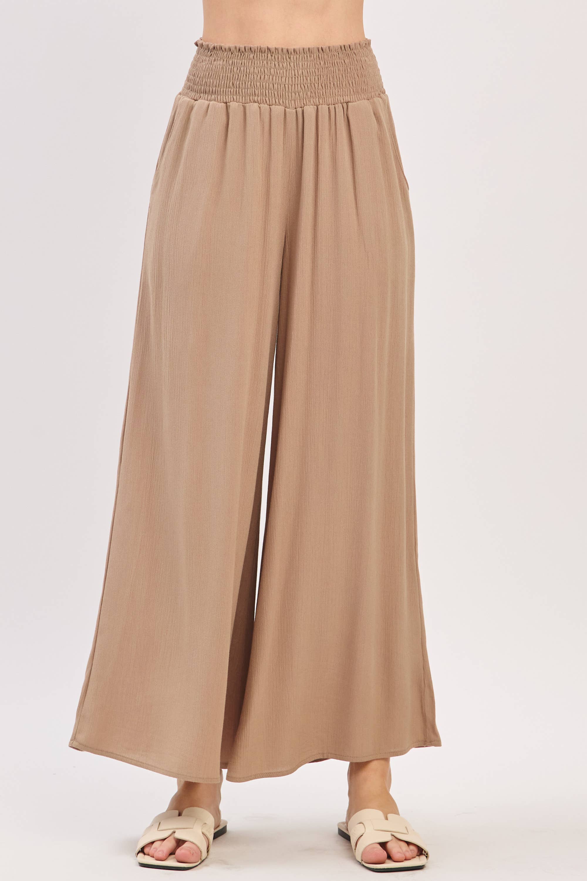 Final Touch - Wholesale Pants - Women's - Waist Smocked Wide Leg Pants - VLP70000328