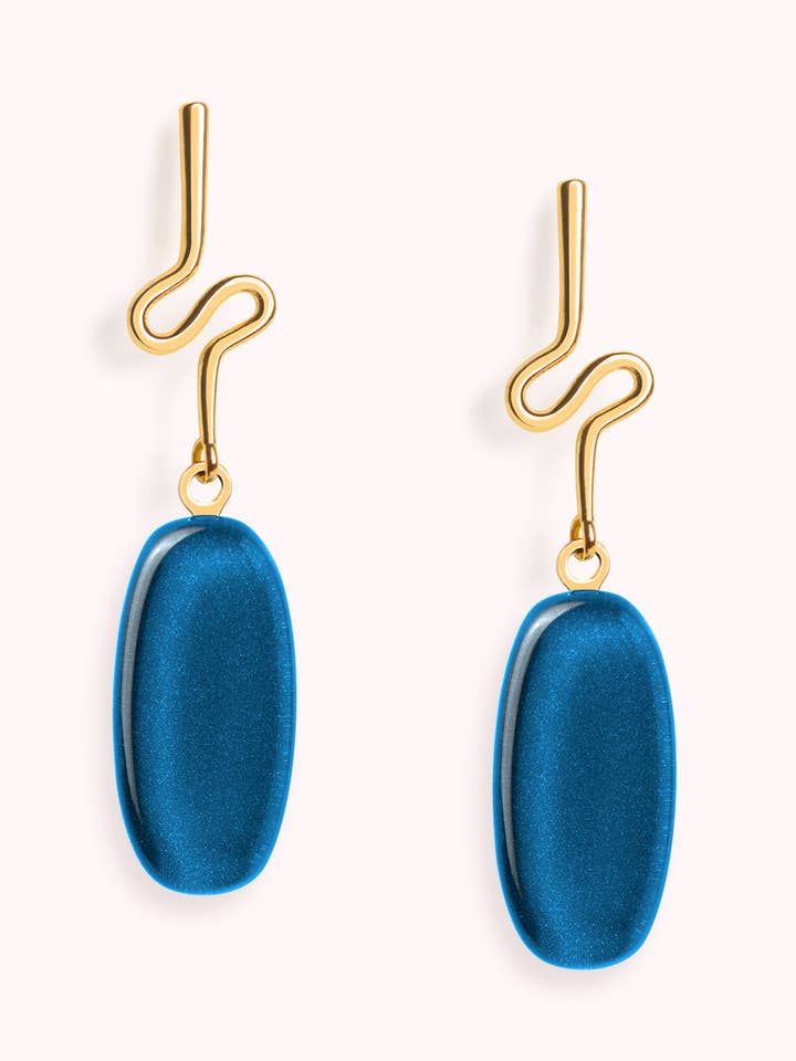 Boucle d'oreille Leme bleu classique — Plaqué or 18 carats pour la vente par Garda