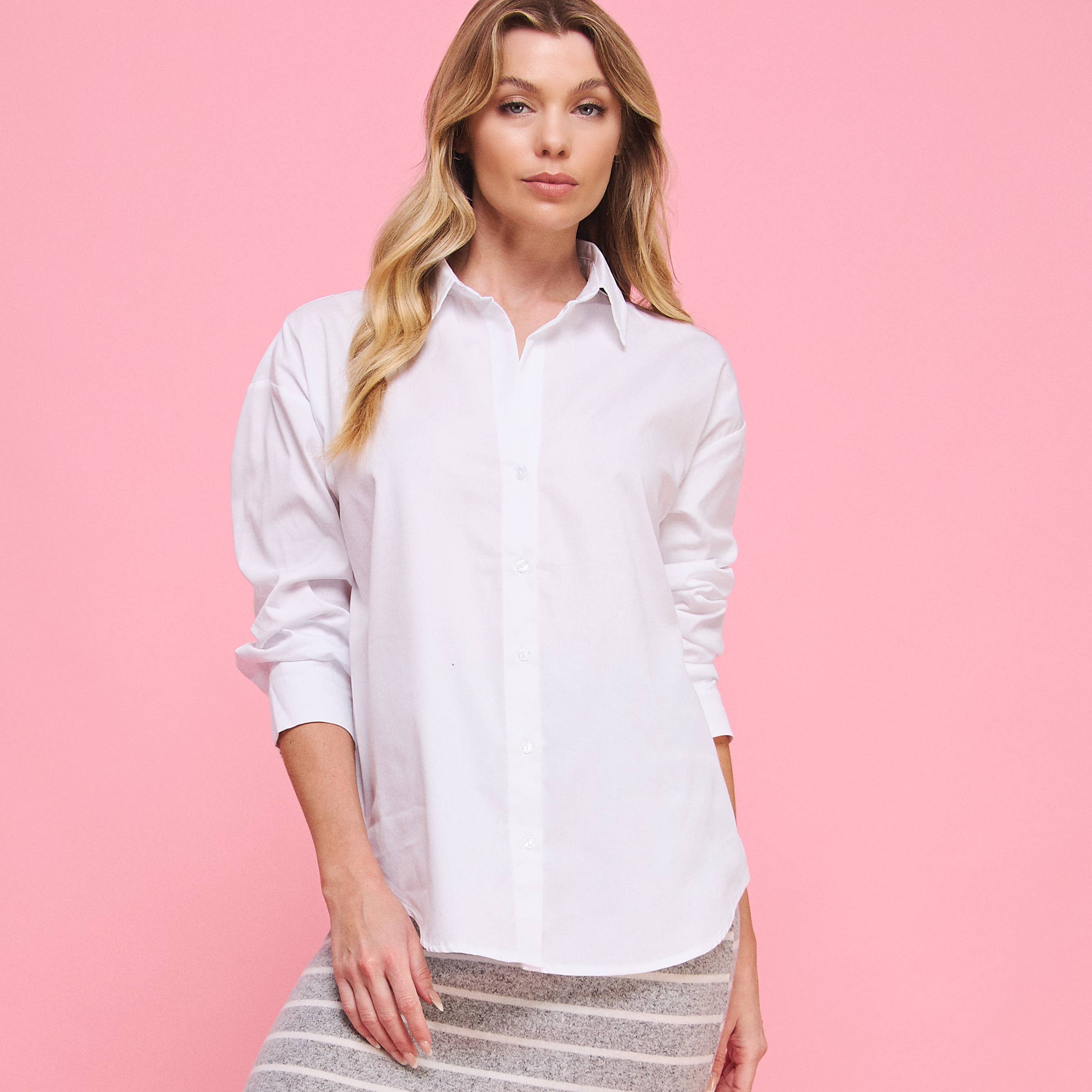 FREEZIA - Wholesale Button Down Shirt - Women's - 4th of july BUTTON DOWN COLLAR WHITE SHIRT-F7491819