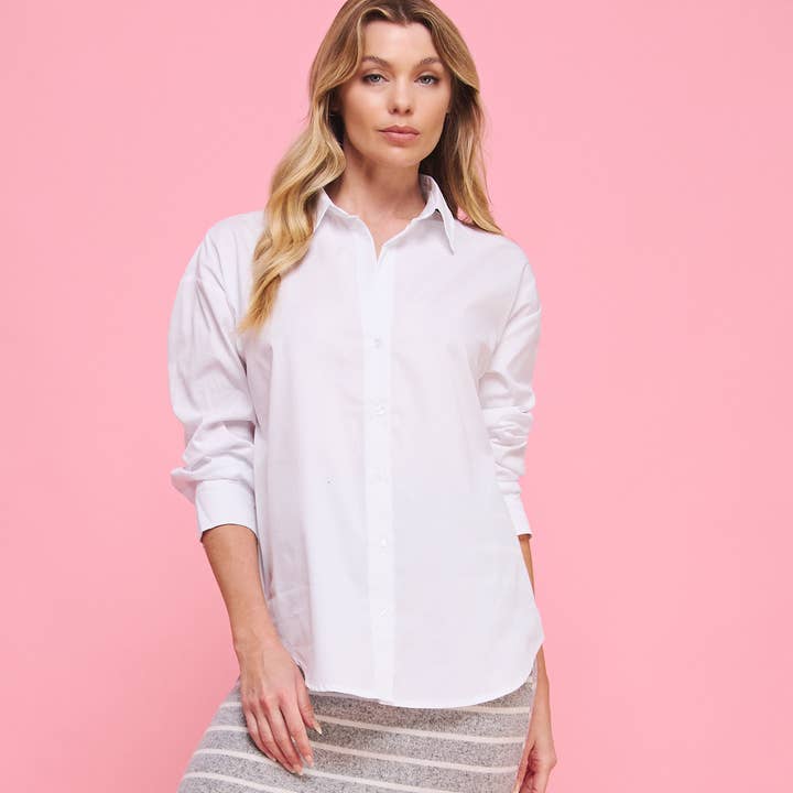 FREEZIA - Wholesale Button Down Shirt - Women's - 4th of july BUTTON DOWN COLLAR WHITE SHIRT-F7491819