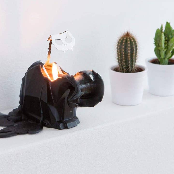 54 Celsius - Wholesale Novelty Candle - PyroPet Kisa Cat Skeleton Candle - 7" Tall, Black