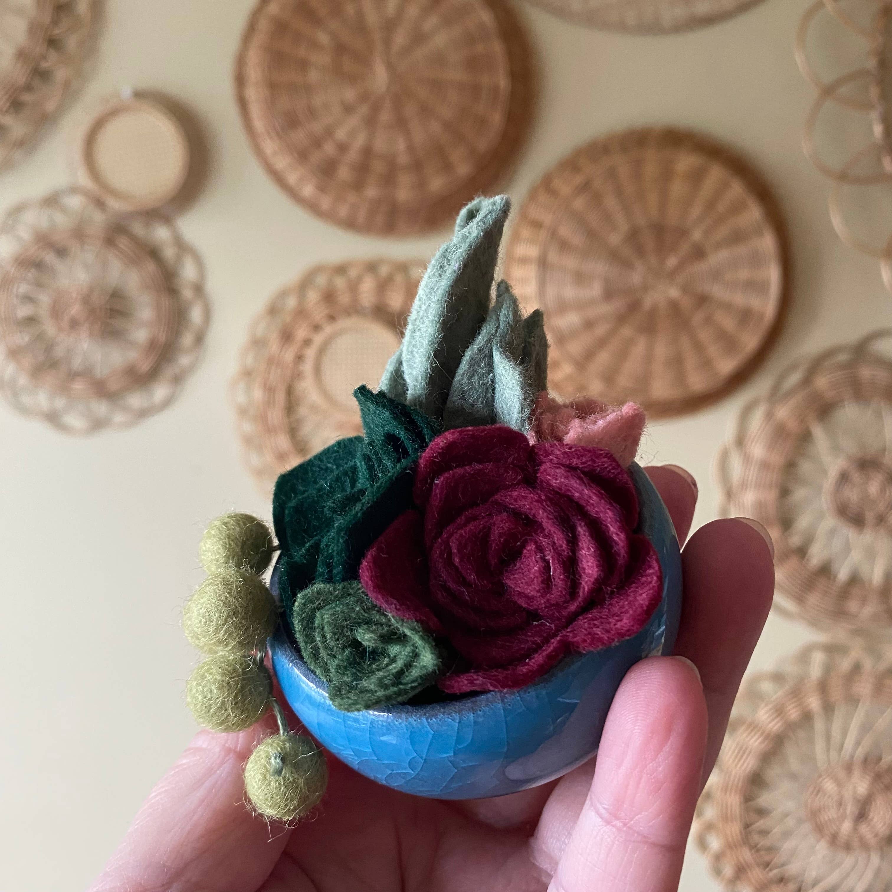 ForgetBKnot - Wholesale Artificial Flowers - Handmade Felt Succulent Arrangement in Colourful Ceramic Pot4