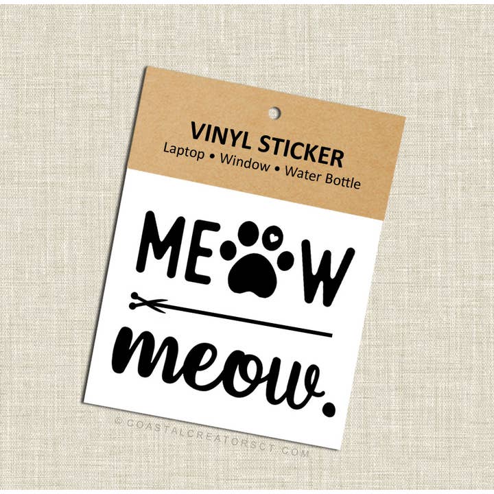 2-Pk Cat Meow Black Vinyl Transfer Sticker Set (Packaged) for wholesale by Coastal Creators of Connecticut