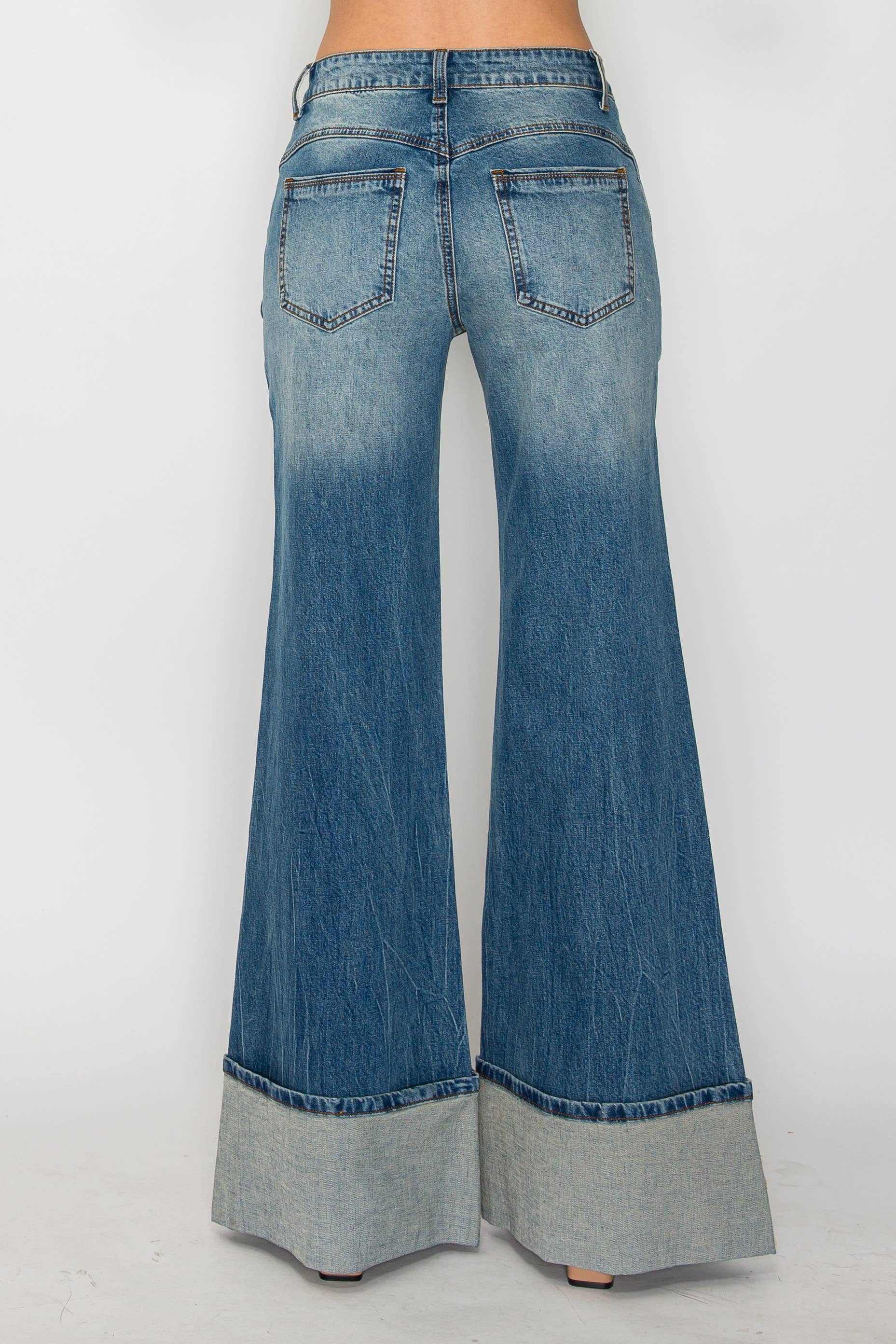 WISTERIA LANE - Wholesale Jeans - Women's - PREMIUM MID RISE CUFFED FULL LENGTH JEANS W2442PIA 4