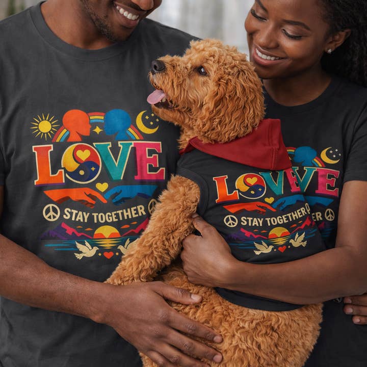 Maglietta Grafica Retrò Amore Insieme — Maglietta Colorata di Pace e Unità per la vendita all'ingrosso da parte di The Fashioned Label