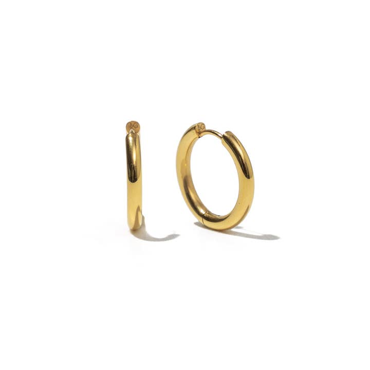 Waterproof 16mm Gold Basic Hoops for wholesale by Brenda Grands Jewelry