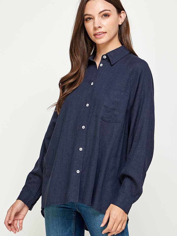 FUN2FUN - Wholesale Button Down Shirt - Women's - LINEN BLEND SHIRT21