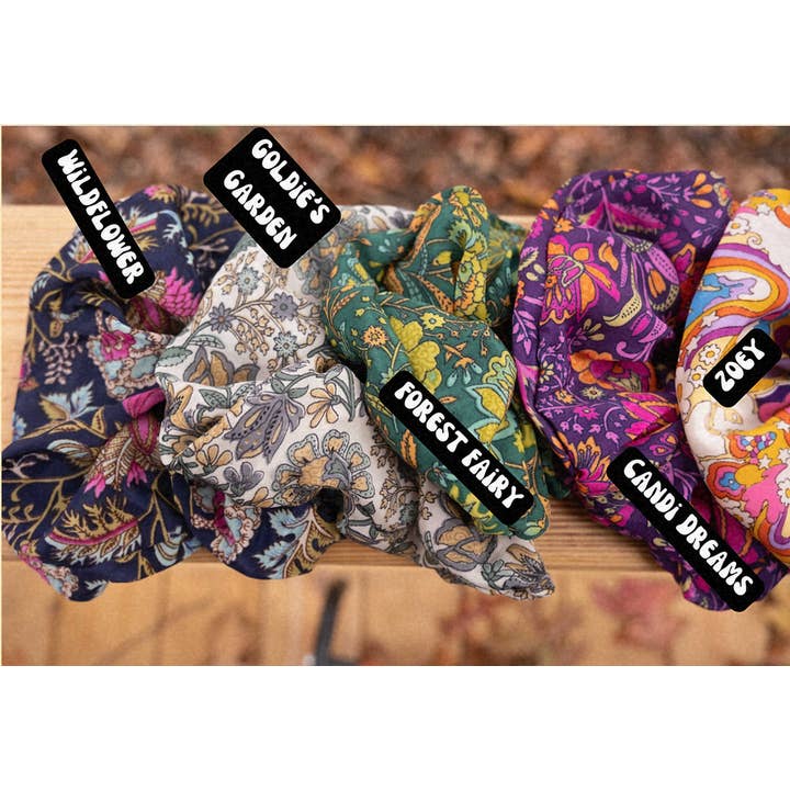 Gardenbelle Shop - Wholesale Scrunchie - Women's - Boho Oversized Silk Floral Hair Scrunchies, Hippie Bohemian